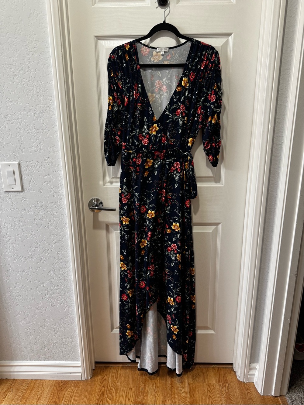 Kiyonna Dress Meadow Dream Style Blue Floral Maxi True Wrap Party Versatile Sz 0 - Picture 3 of 9